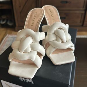 Coach, Kellie leather sandal in color, chalk size 7.5 B